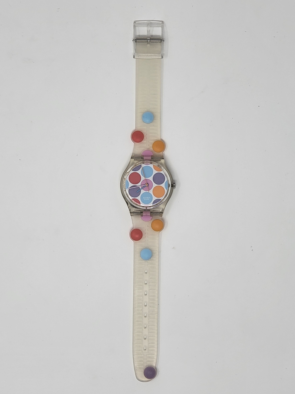 Swatch Multicolor Polka Dot Transparent-Strap Watch